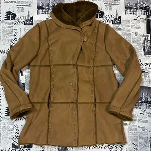 Dennis Basso Brown faux fur lining vintage 90s long coat jacket winter patchwork